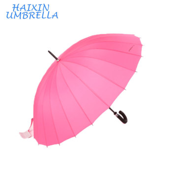 Super 27" Wholesale Chinese Pink Women's Long Handle Manual Open 24 Rib Straight Walking Stick Large Rain Umbrella for Sale